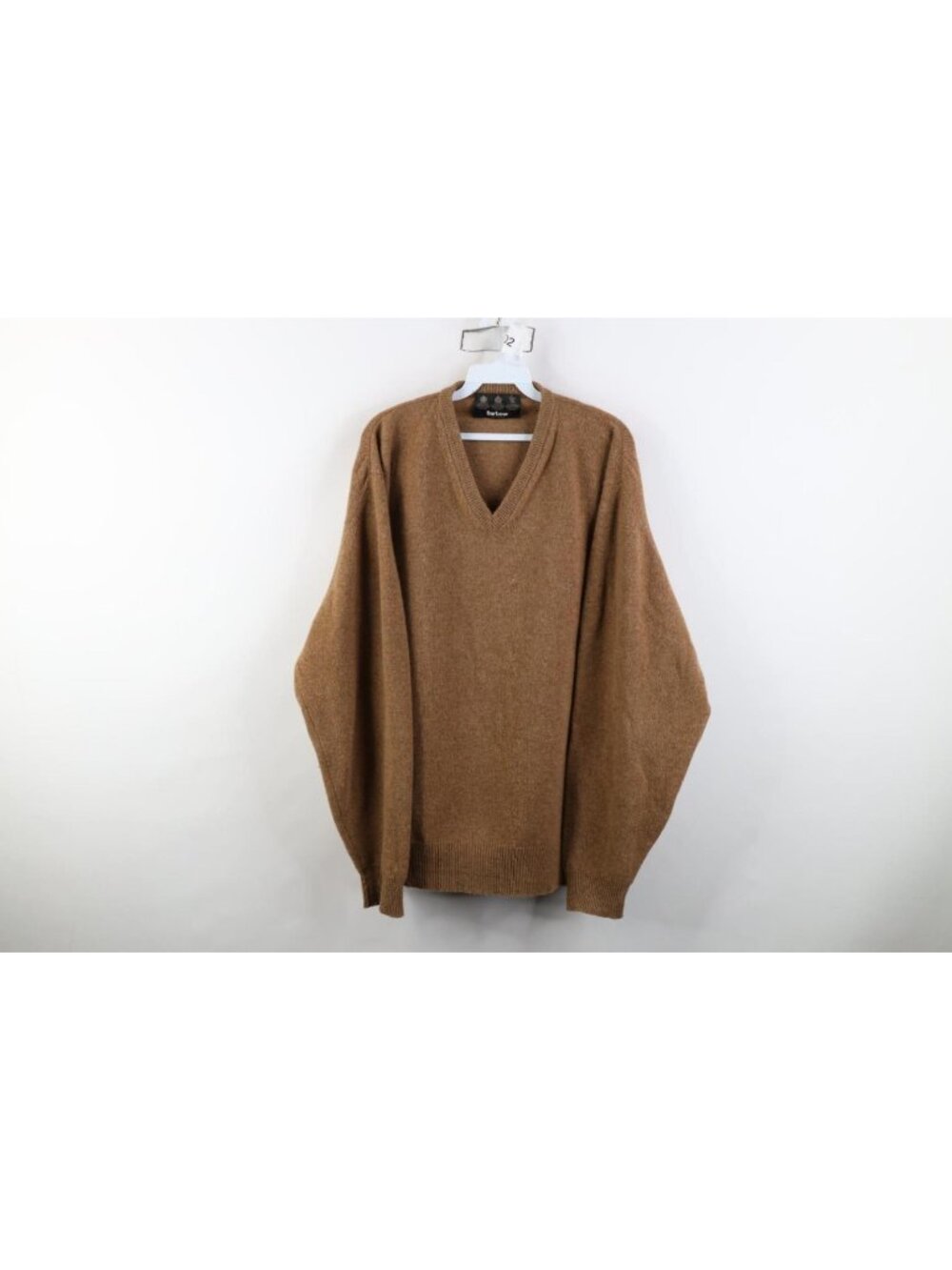 Barbour Mens Size 2XL XXL Lambswool Knit Sports Vee V-Neck Sweater Brown